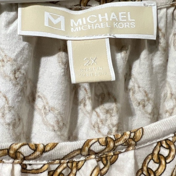 MICHAEL KORS 2X BONEGOLD CHAIN PEASANT STYLE BLOUSE COTTON MODAL - Picture 5 of 7